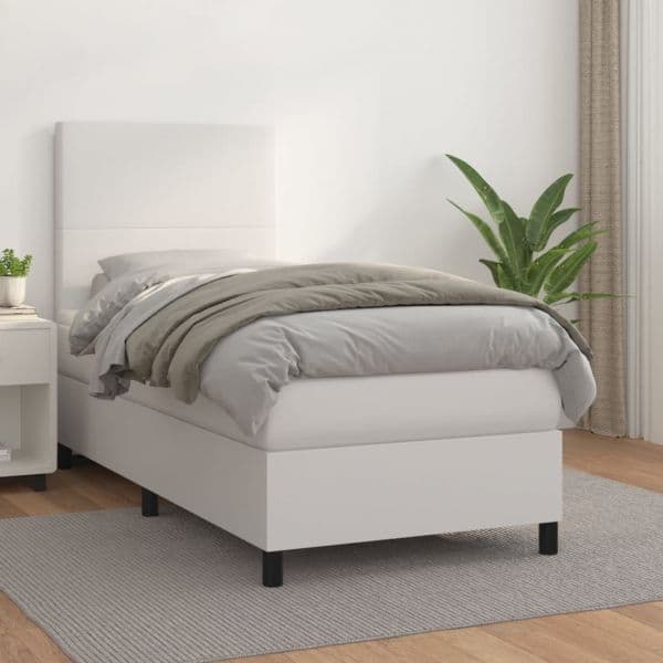 vidaXL Cama com Molas/colchão 90x200 cm Couro Artificial Branco - 754146525