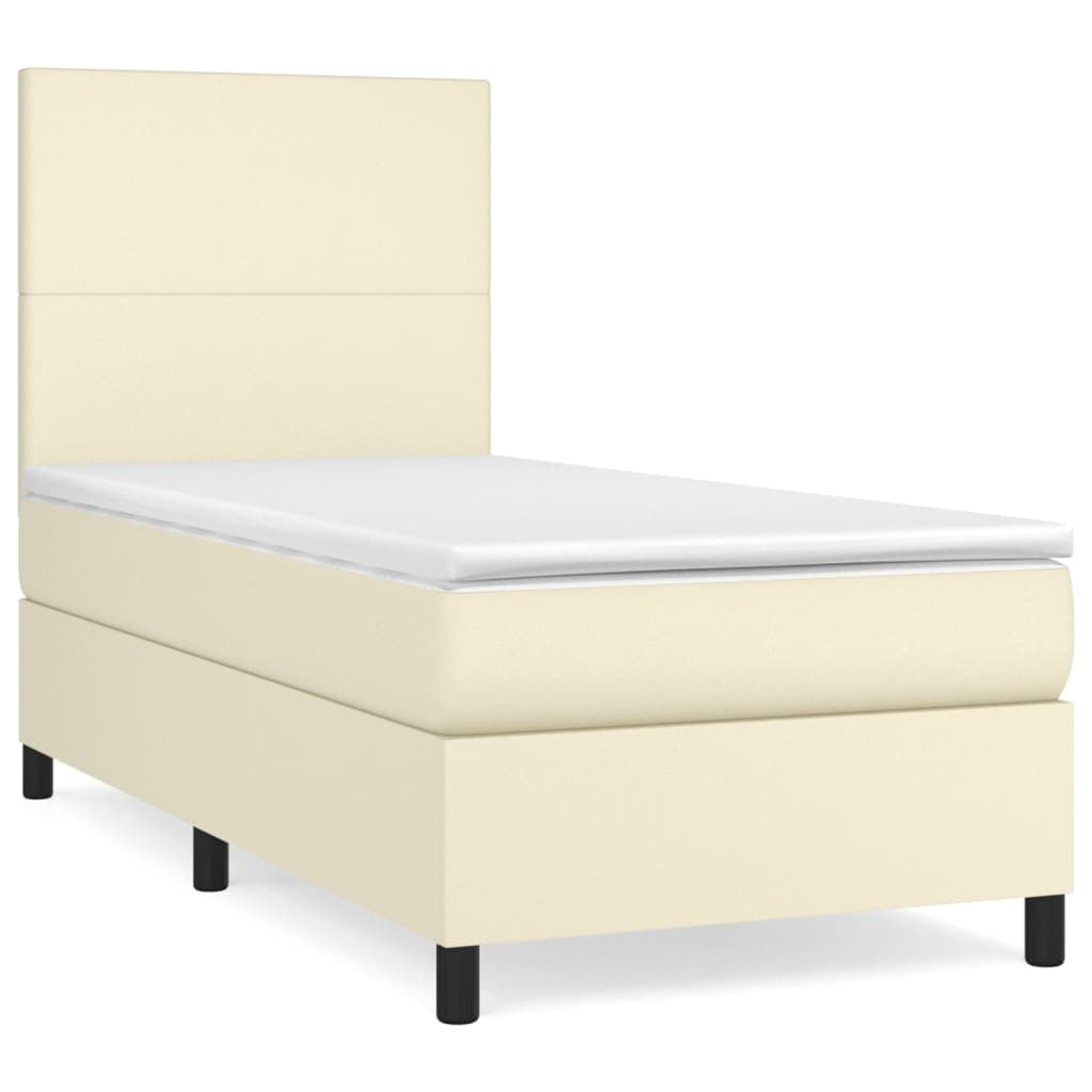 vidaXL Cama com molas/colchão 90x200 cm couro artificial cor creme