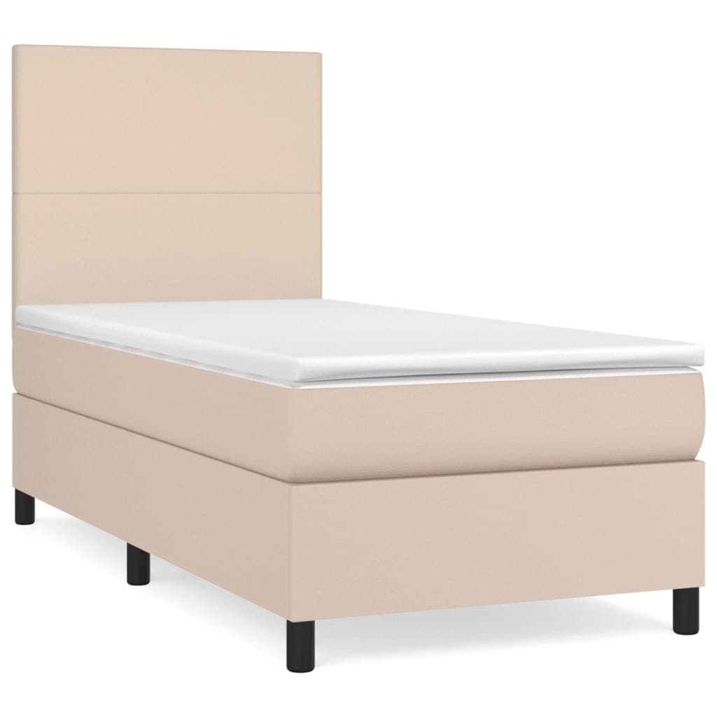 vidaXL Cama com molas/colchão 100x200 cm couro artificial cappuccino