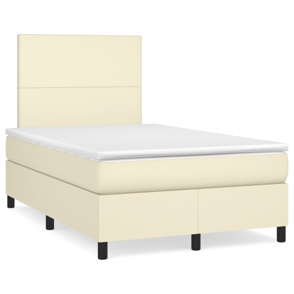 vidaXL Cama com molas/colchão 120x200 cm couro artificial cor creme