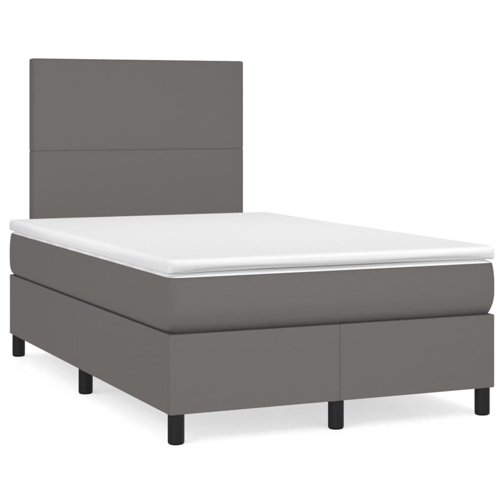 vidaXL Cama com molas/colchão 120x200 cm couro artificial cinzento