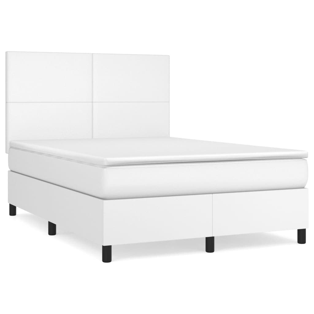 vidaXL Cama com molas/colchão 140x200 cm couro artificial branco