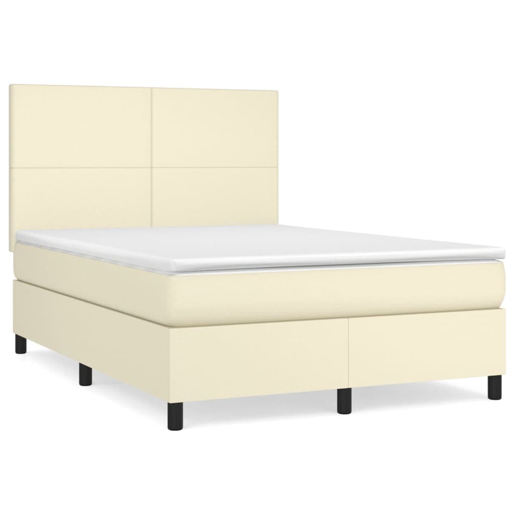 vidaXL Cama com molas/colchão 140x200 cm couro artificial cor creme