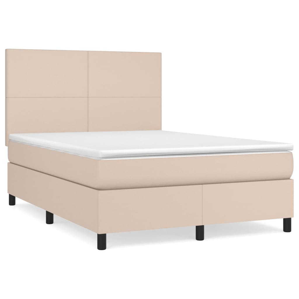 vidaXL Cama com molas/colchão 140x200 cm couro artificial cappuccino