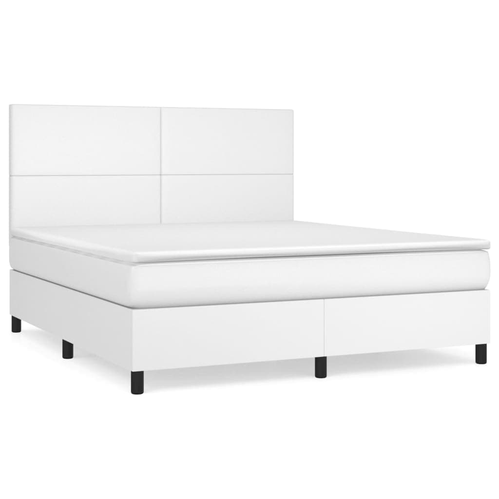 vidaXL Cama com molas/colchão 160x200 cm couro artificial branco