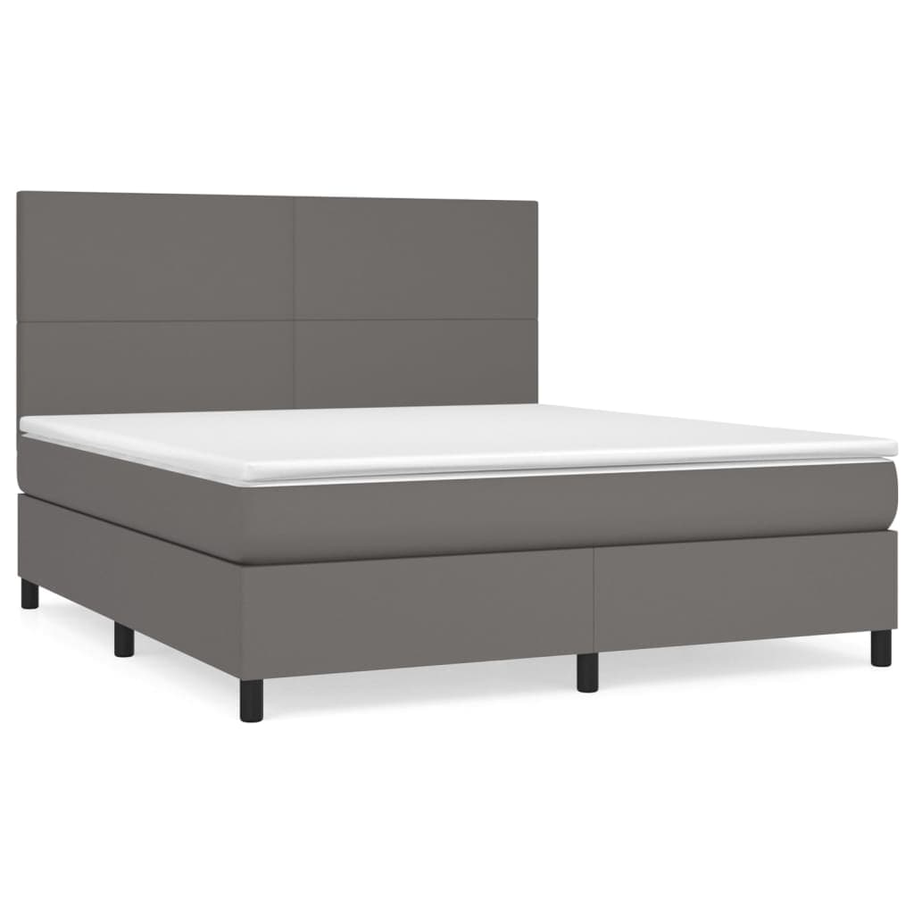 vidaXL Cama com Molas/colchão 180x200 cm Couro Artificial Cinza - 3516319843