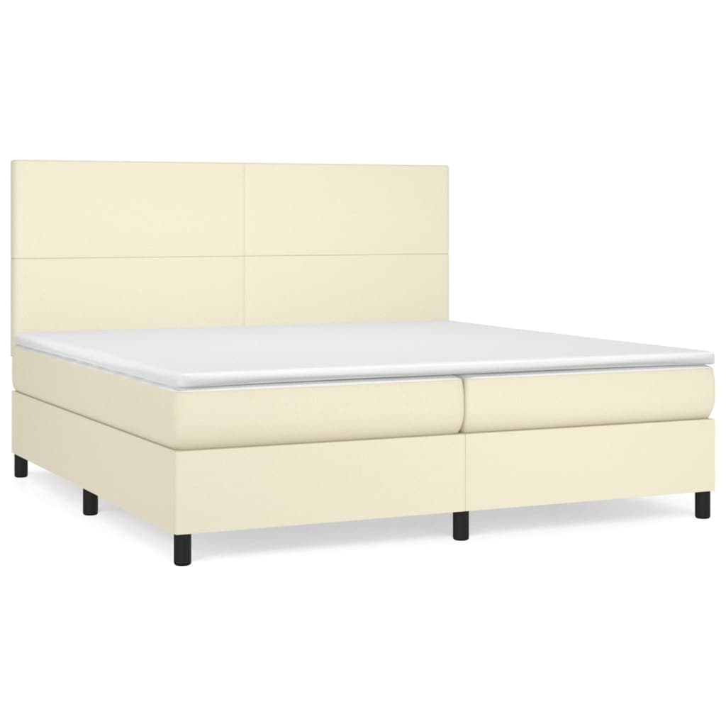 vidaXL Cama com molas/colchão 200x200 cm couro artificial cor creme