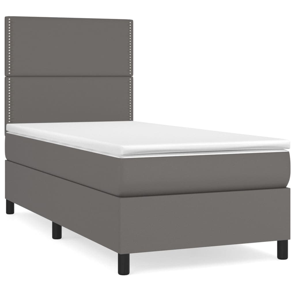 vidaXL Cama com Molas/colchão 90x200 cm Couro Artificial Cinzento - 3838668536