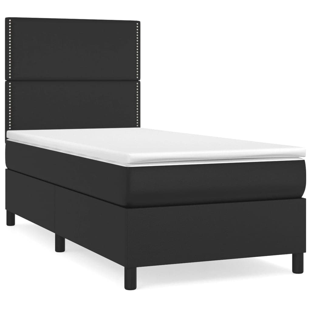 vidaXL Cama com molas/colchão 100x200 cm couro artificial preto