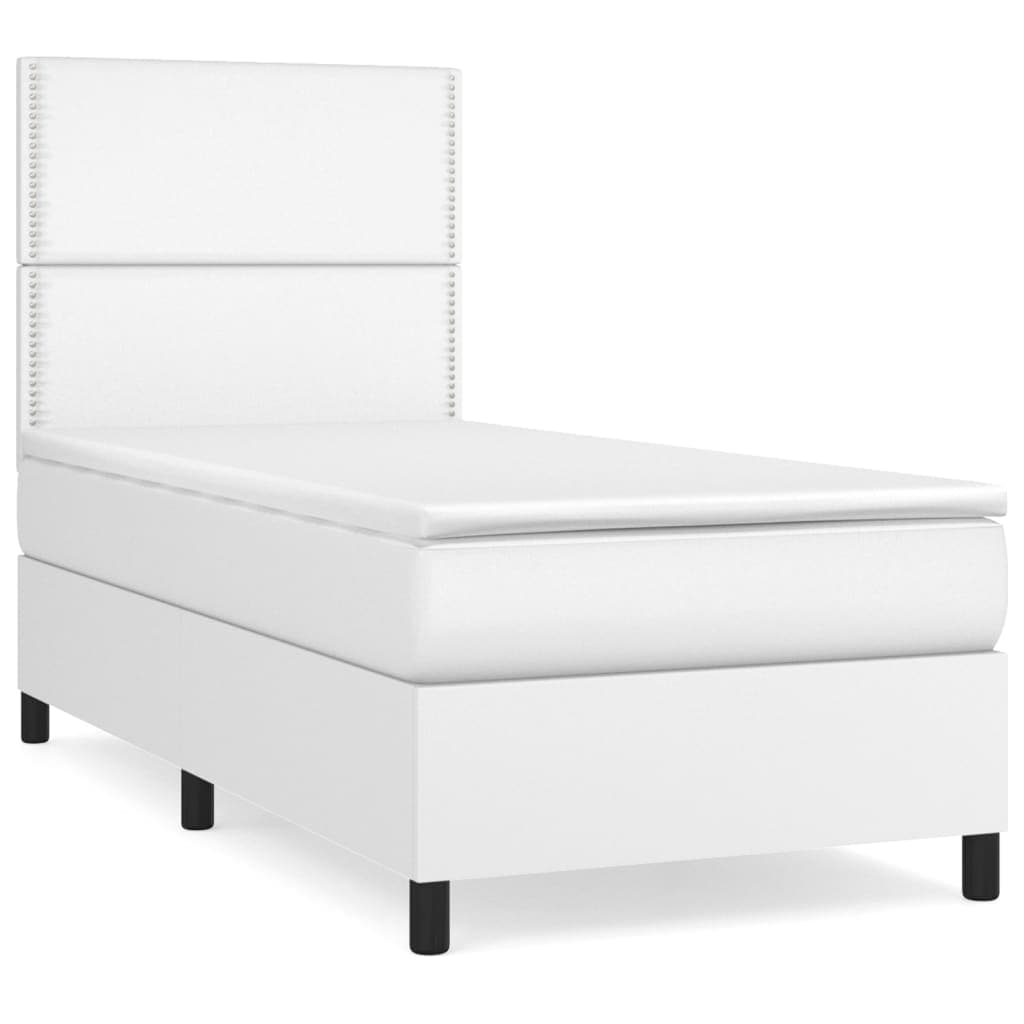 vidaXL Cama com Molas/colchão 100x200 cm Couro Artificial Branco - 2591822405