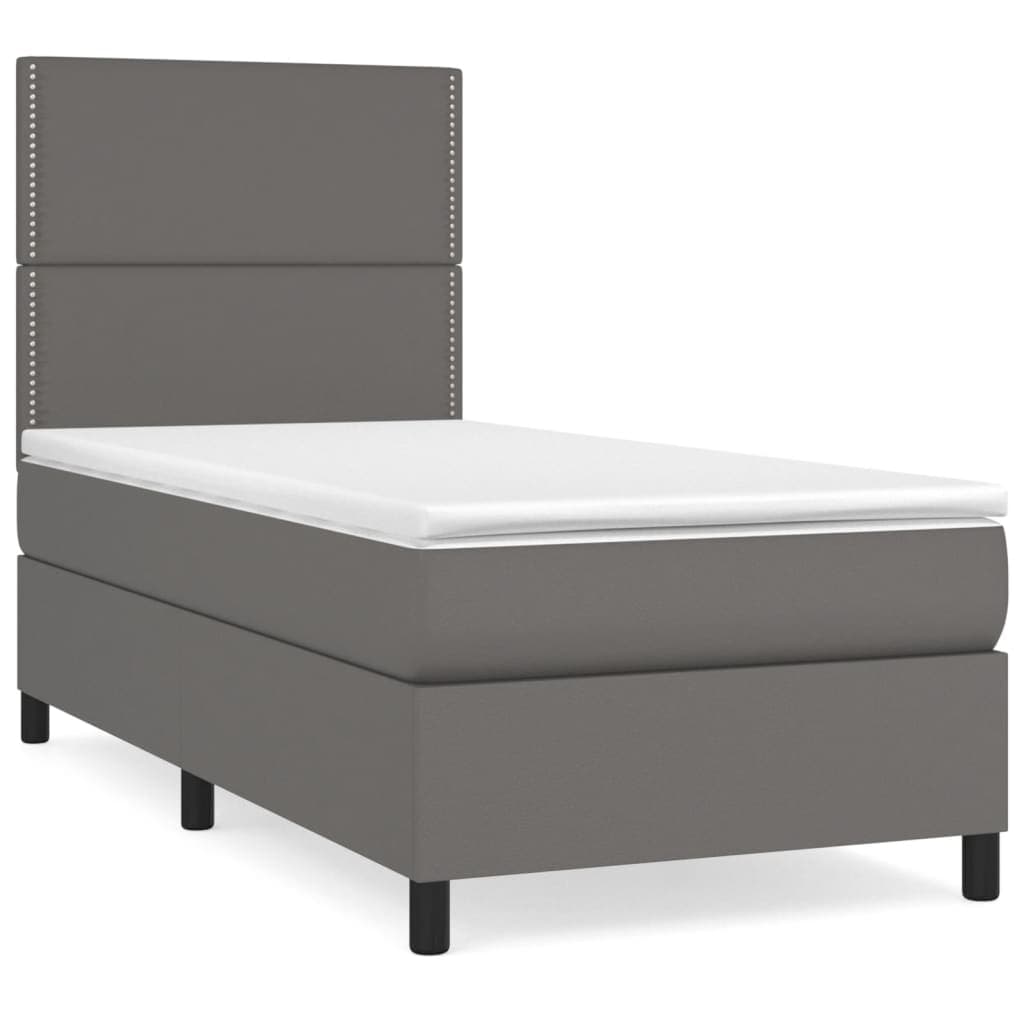 vidaXL Cama com molas/colchão 100x200 cm couro artificial cinzento