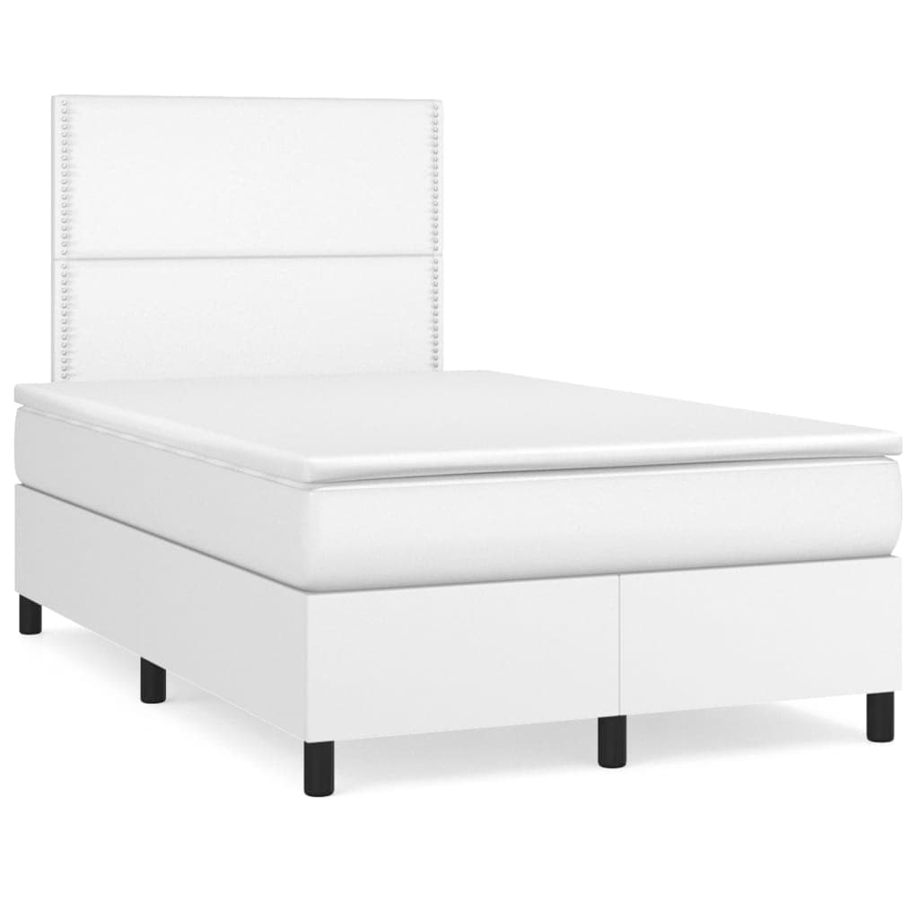 vidaXL Cama com molas/colchão 120x200 cm couro artificial branco