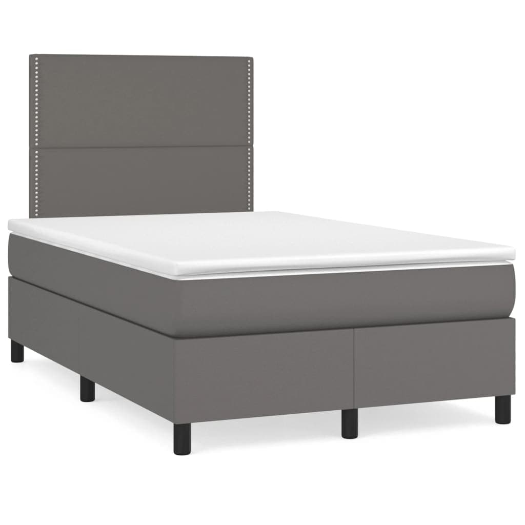 vidaXL Cama com molas/colchão 120x200 cm couro artificial cinzento