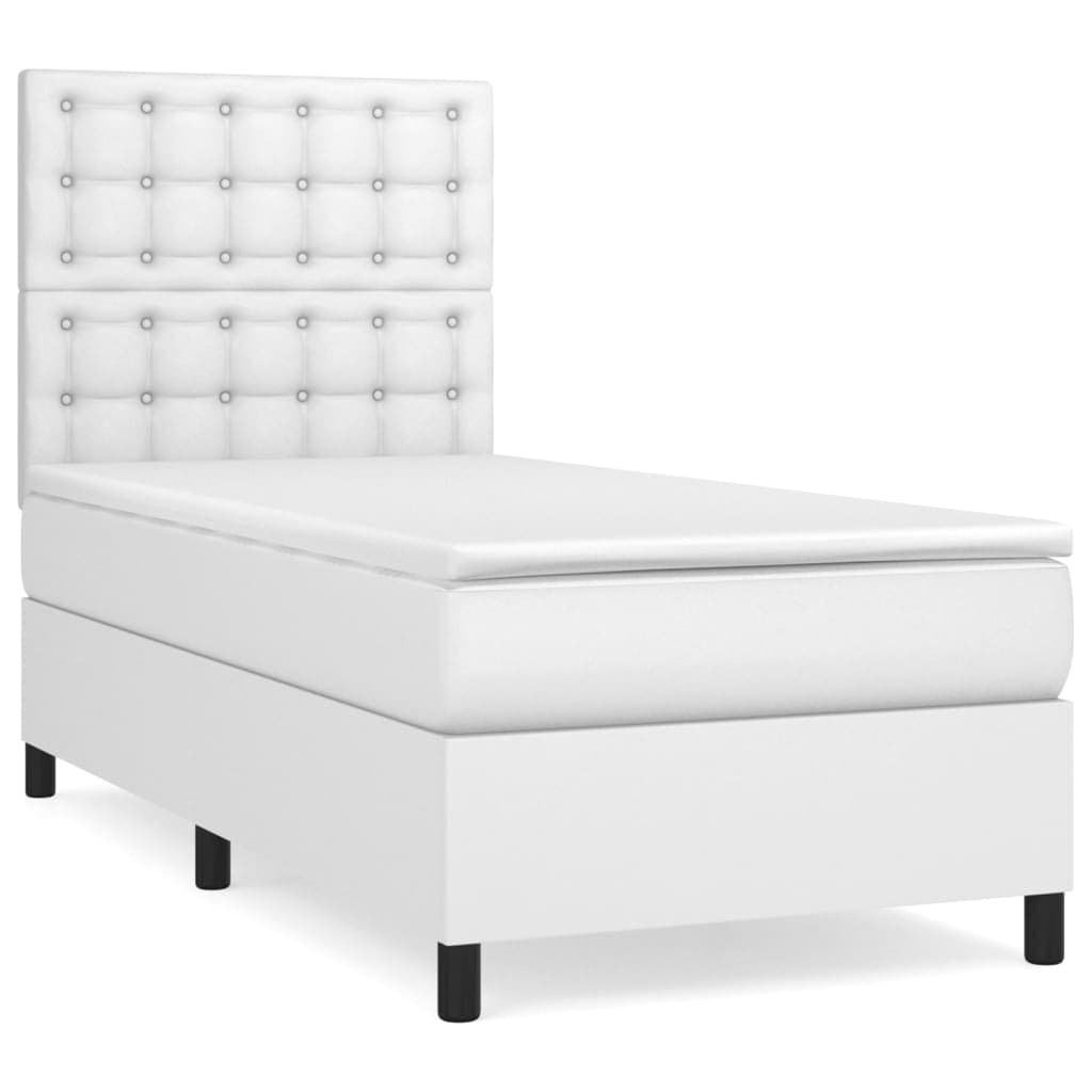 vidaXL Cama com molas/colchão 80x200 cm couro artificial branco