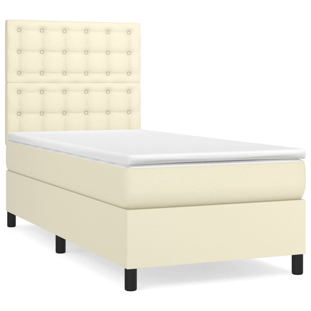 vidaXL Cama com molas/colchão 80x200 cm couro artificial cor creme