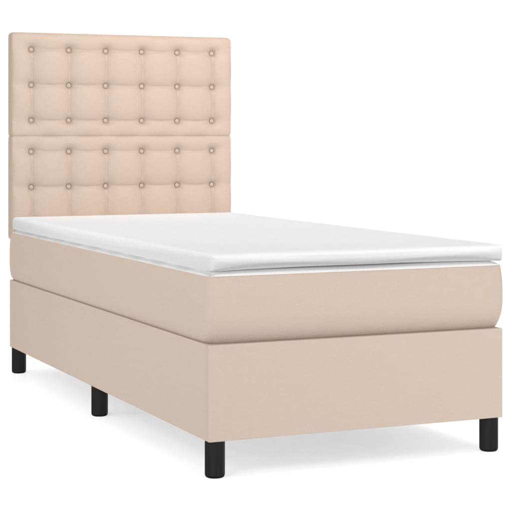vidaXL Cama com molas/colchão 90x190 cm couro artificial cappuccino