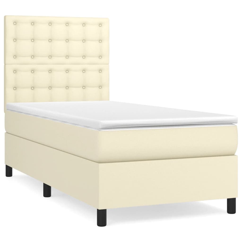 vidaXL Cama com molas/colchão 90x200 cm couro artificial cor creme