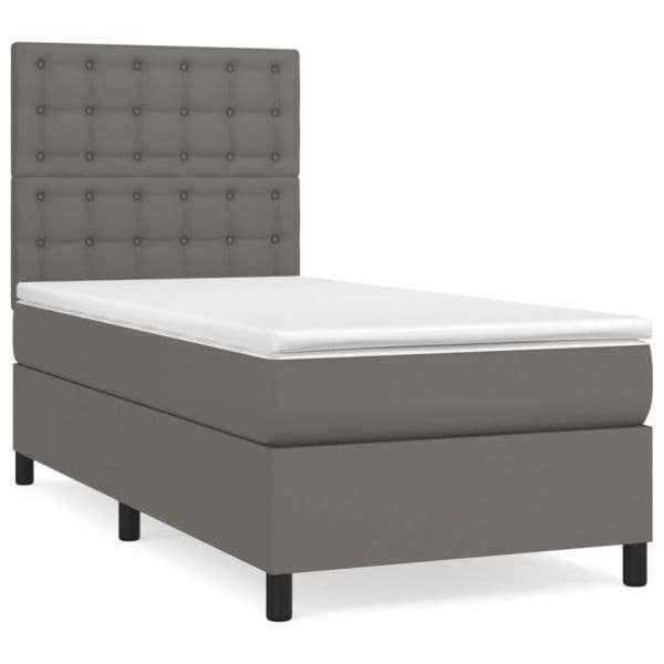 vidaXL Cama com Molas/colchão 90x200 cm Couro Artificial Cinzento - 2348674241