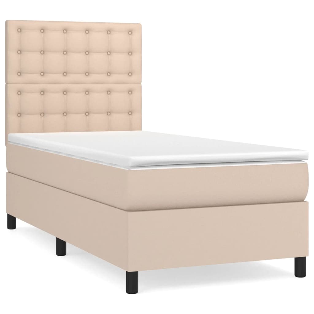vidaXL Cama com molas/colchão 90x200 cm couro artificial cappuccino