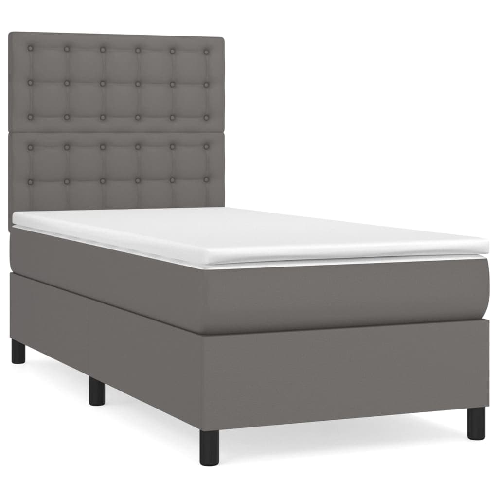 vidaXL Cama com molas/colchão 100x200 cm couro artificial cinzento