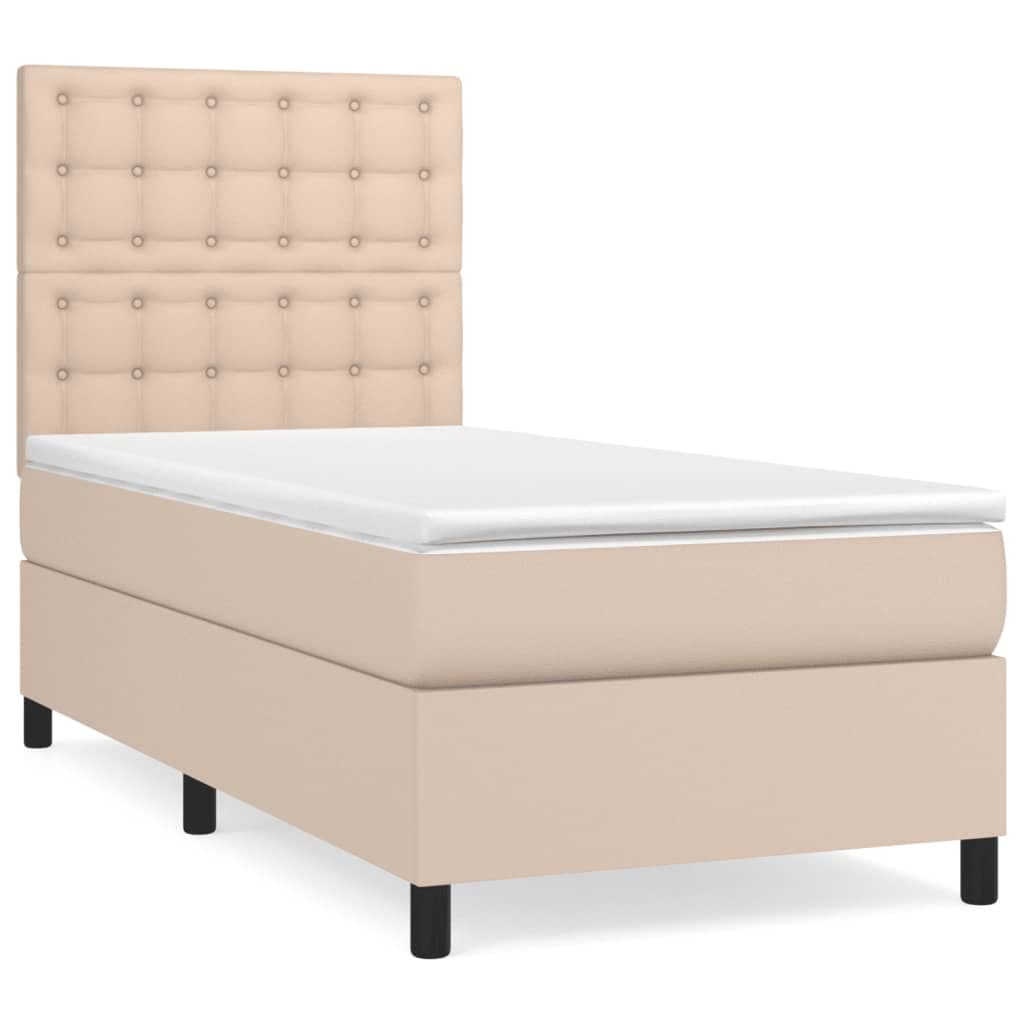 vidaXL Cama com molas/colchão 100x200 cm couro artificial cappuccino