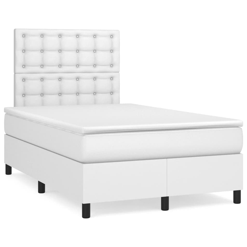 vidaXL Cama com molas/colchão 120x200 cm couro artificial branco