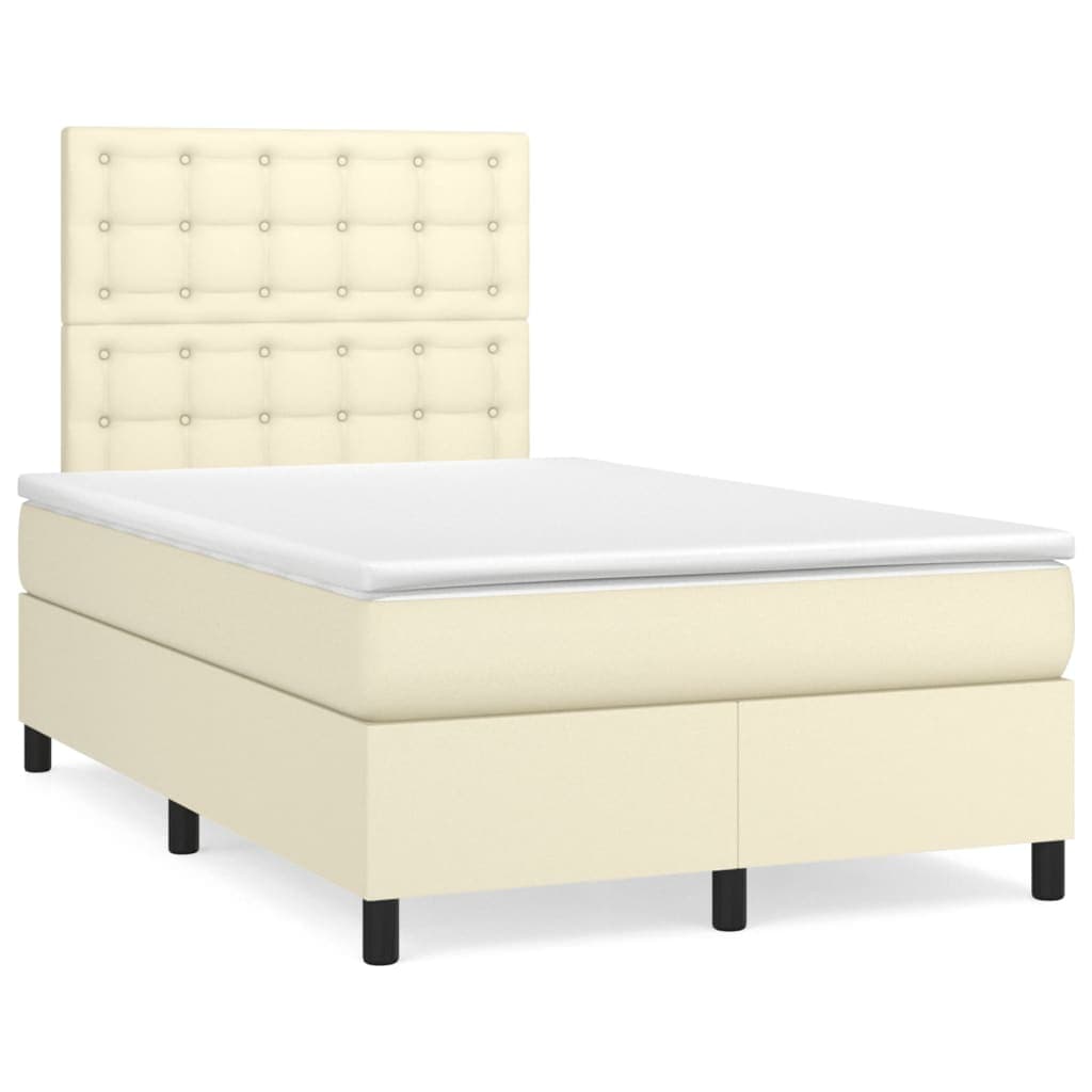vidaXL Cama com molas/colchão 120x200 cm couro artificial cor creme