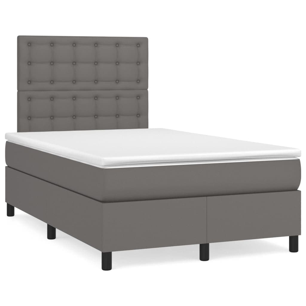 vidaXL Cama com molas/colchão 120x200 cm couro artificial cinzento