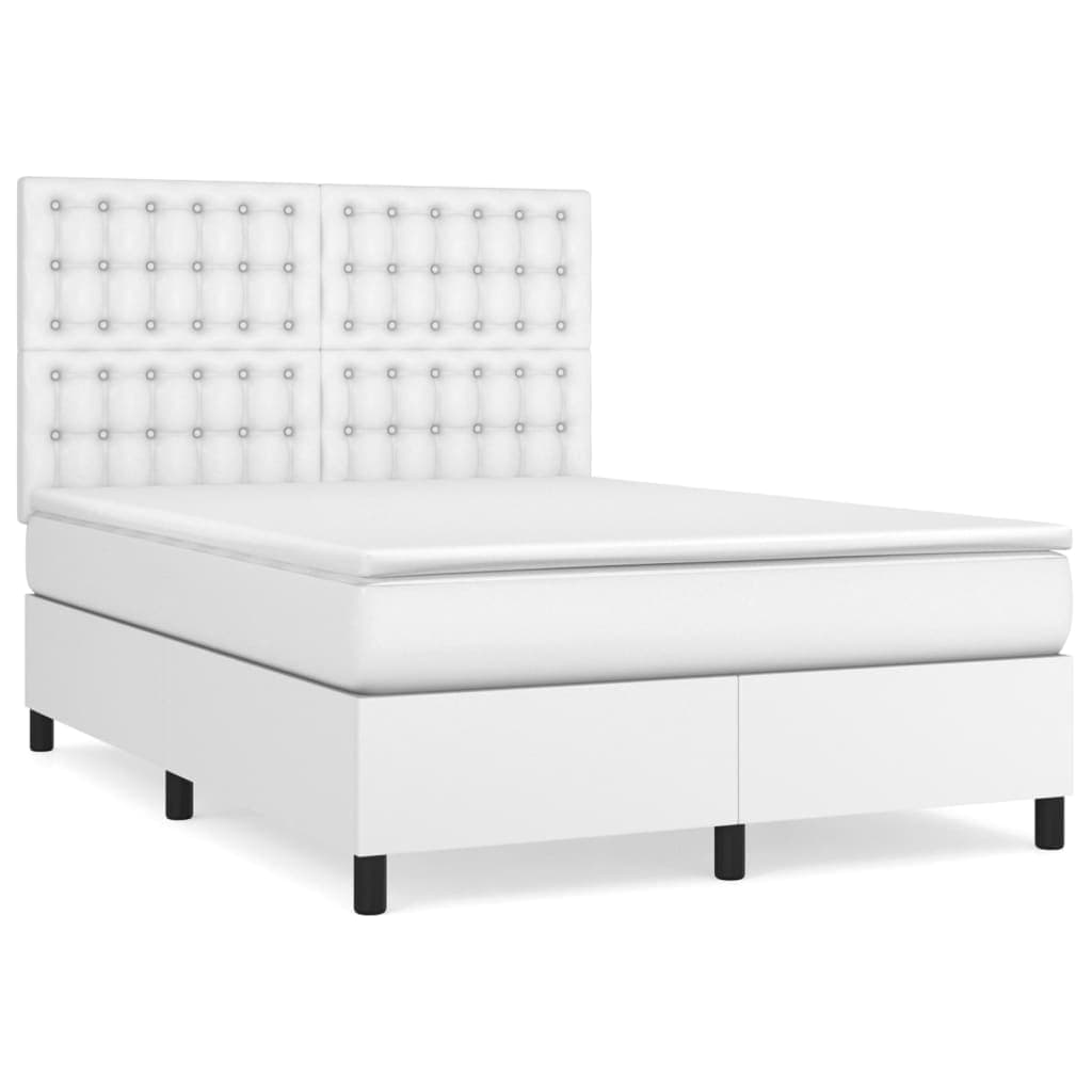 vidaXL Cama com molas/colchão 140x190 cm couro artificial branco