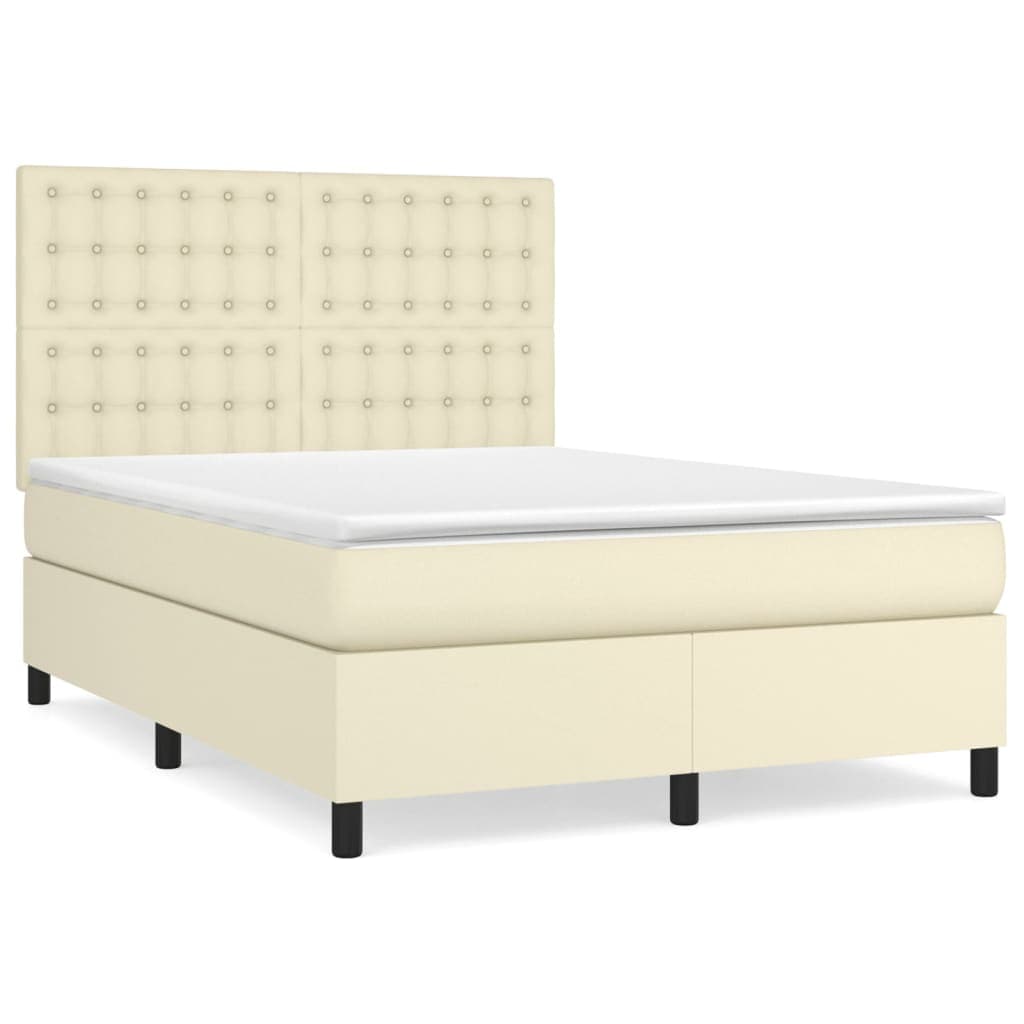 vidaXL Cama com molas/colchão 140x190 cm couro artificial cor creme