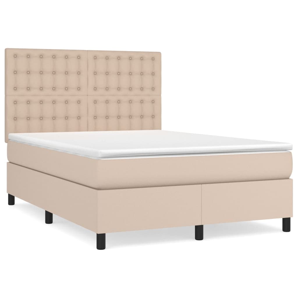 vidaXL Cama com Molas/colchão 140x190 cm Couro Artificial Cappuccino - 2862644177