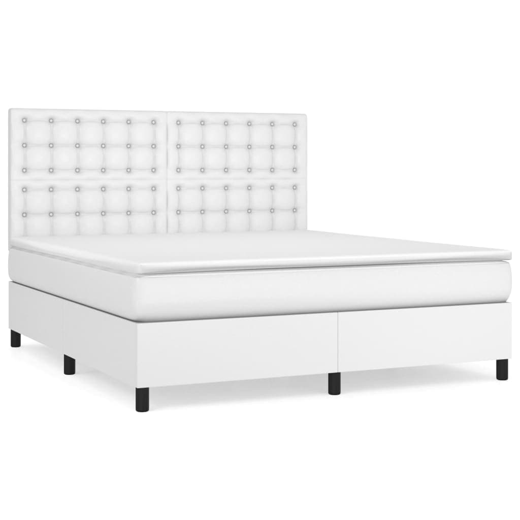 vidaXL Cama com molas/colchão 180x200 cm couro artificial branco