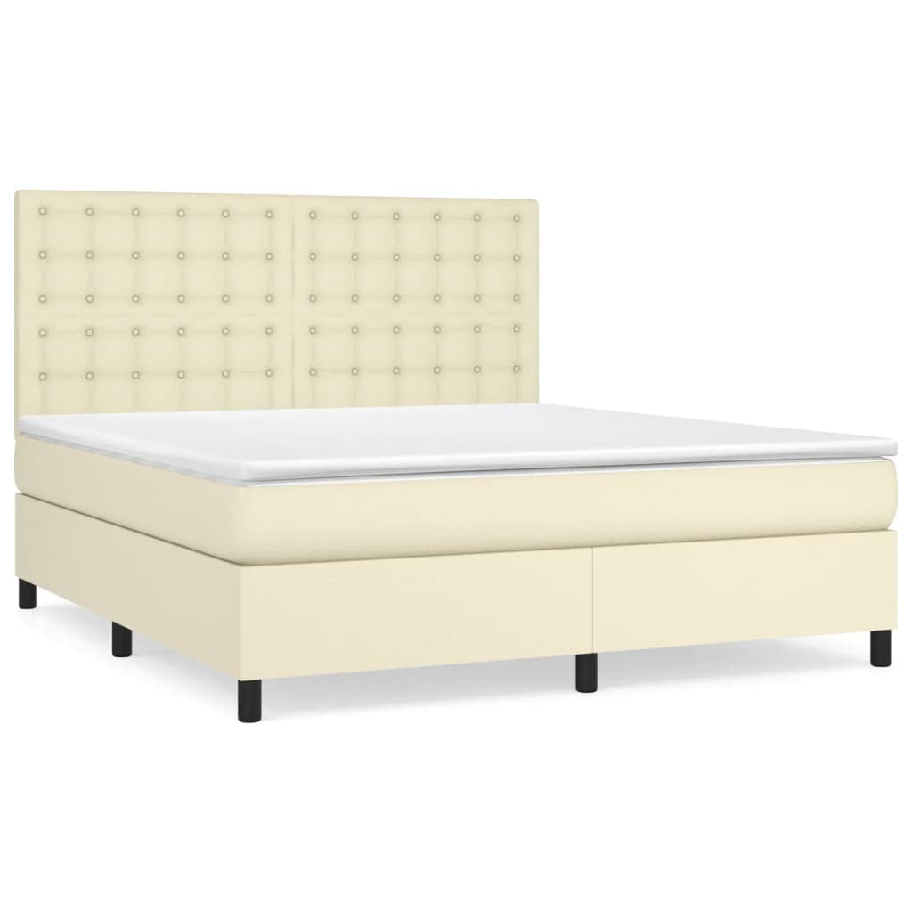 vidaXL Cama com molas/colchão 180x200 cm couro artificial cor creme
