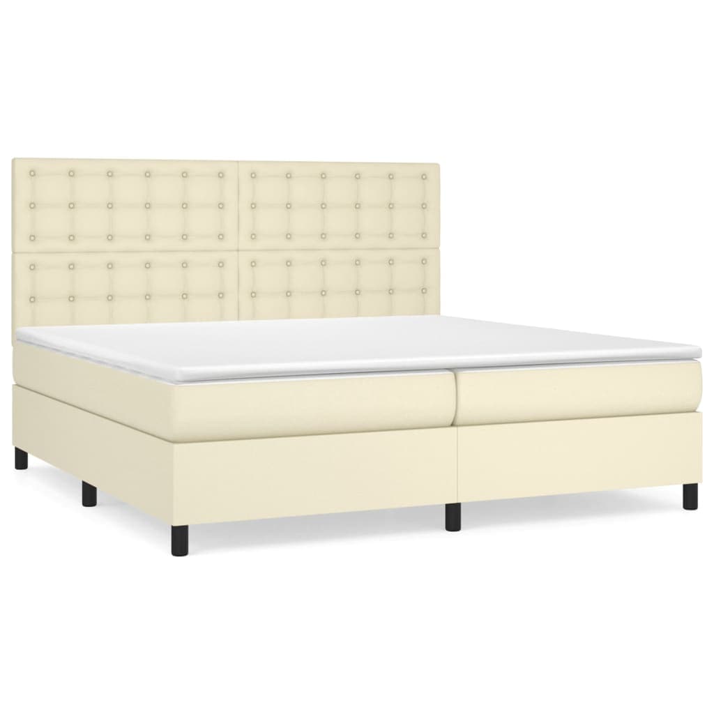 vidaXL Cama com molas/colchão 200x200 cm couro artificial cor creme