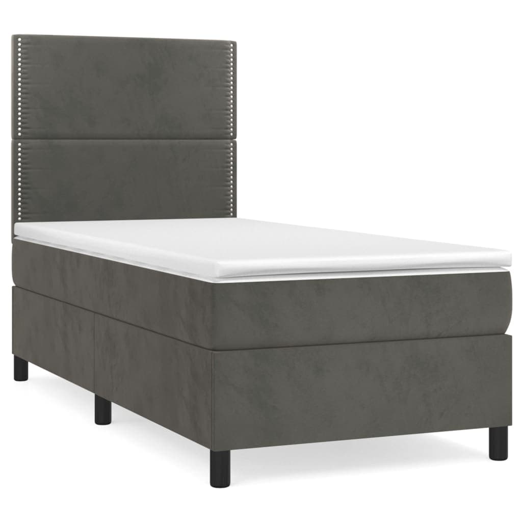 vidaXL Cama com Molas/colchão 100x200 cm Veludo Cinza-escuro - 2731826637