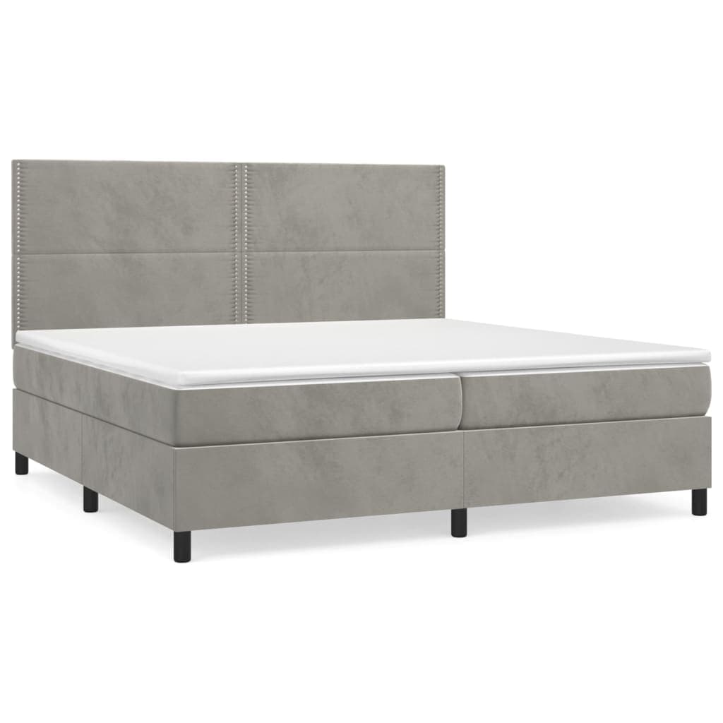 vidaXL Cama com molas/colchão 200x200 cm veludo cinzento-claro