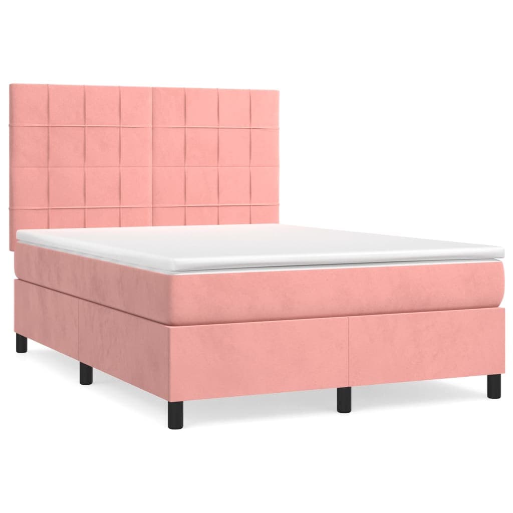 vidaXL Cama com Molas/colchão 140x190 cm Veludo Rosa - 1247144586