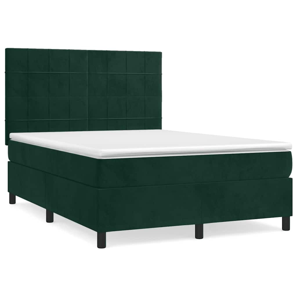 vidaXL Cama com Molas/colchão 140x200 cm Veludo Verde-escuro - 1138992801