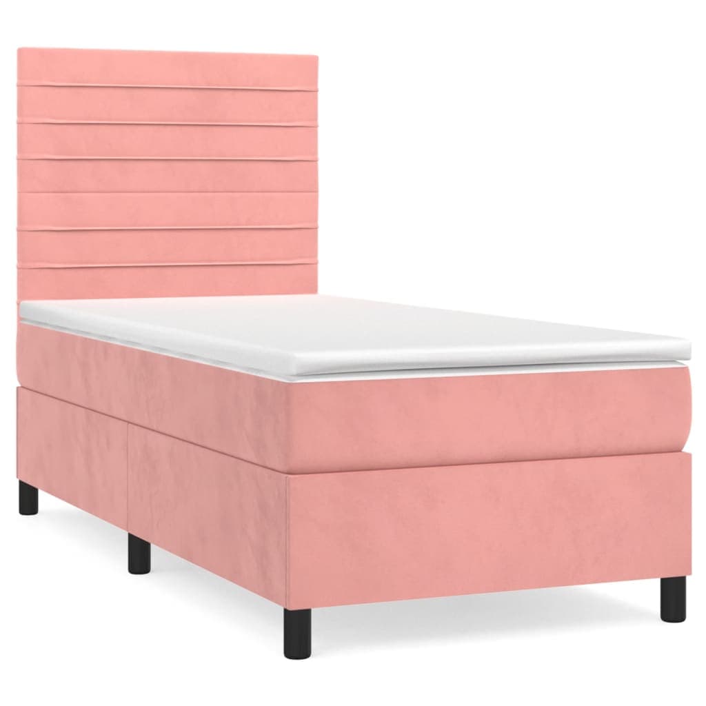 vidaXL Cama com molas/colchão 100x200 cm veludo rosa