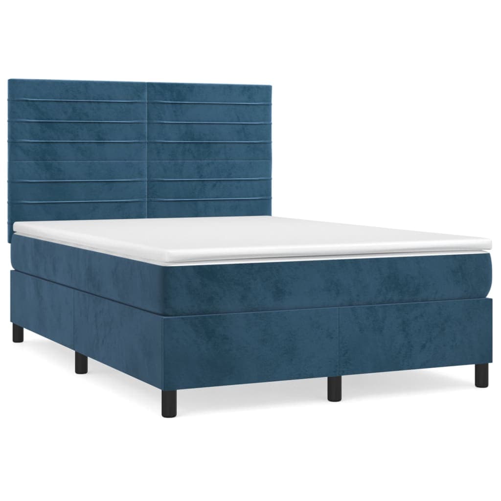 vidaXL Cama com molas/colchão 140x200 cm veludo azul-escuro