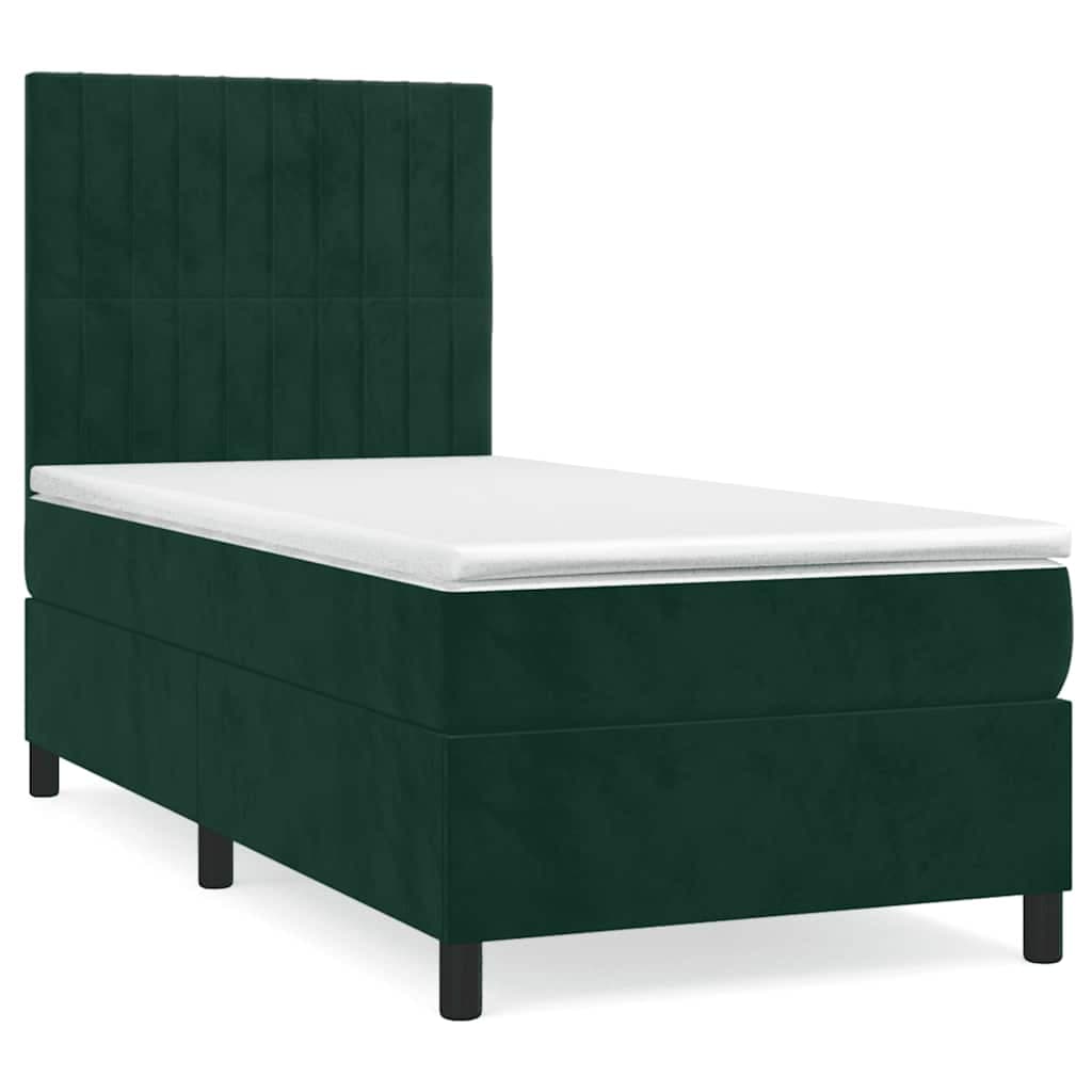 vidaXL Cama com molas/colchão 100x200 cm veludo verde-escuro