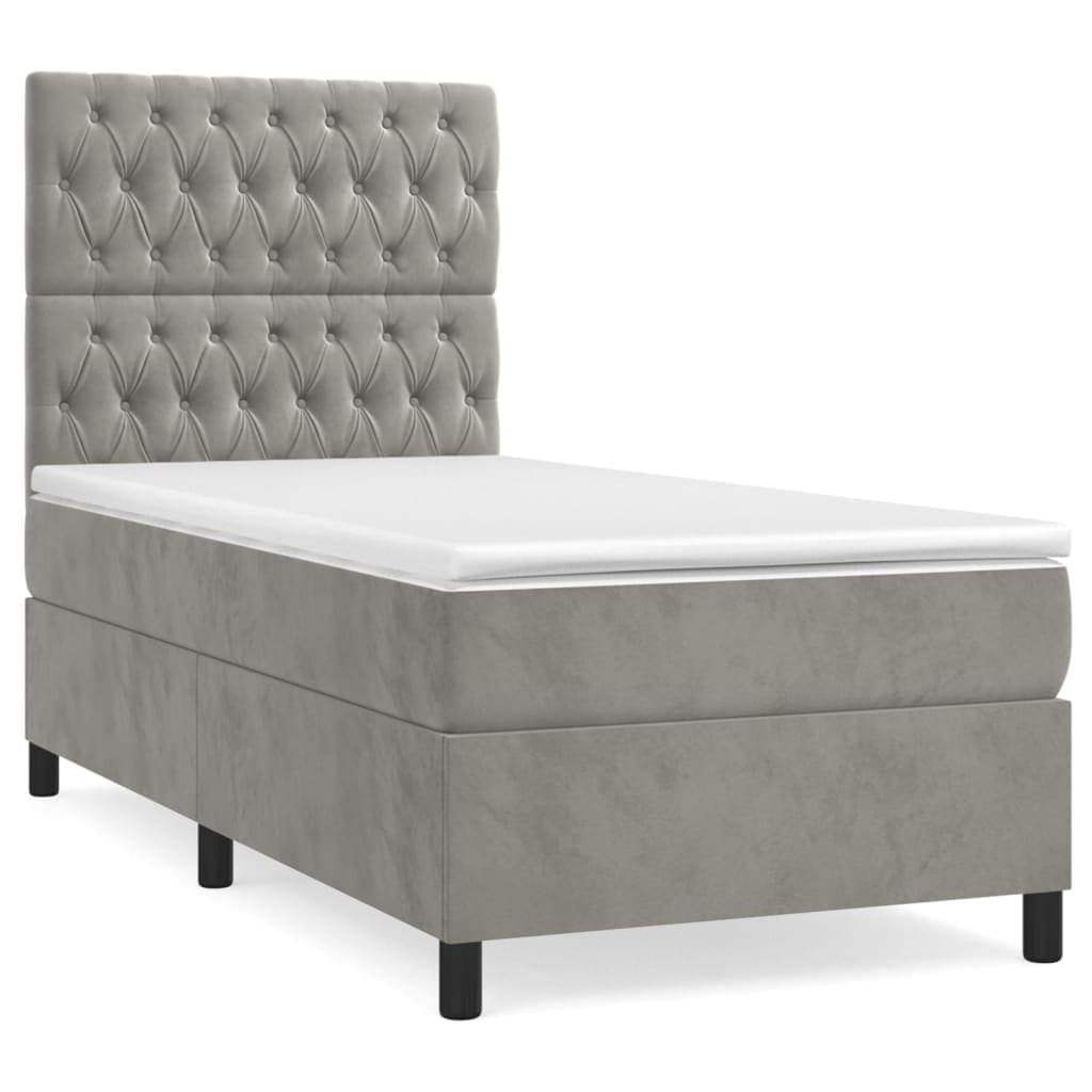 vidaXL Cama com Molas/colchão 90x190 cm Veludo Cinza-claro - 1105675374