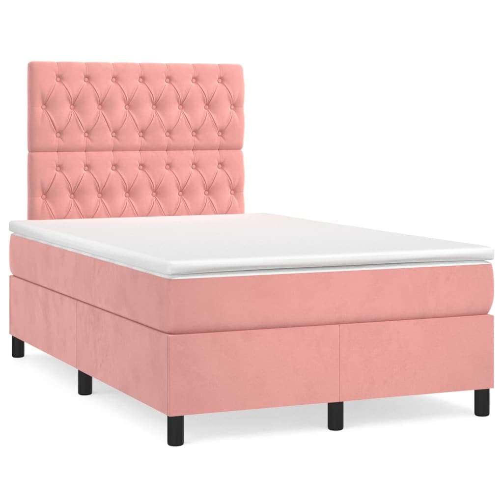 vidaXL Cama boxspring com colchão 120x200 cm veludo rosa