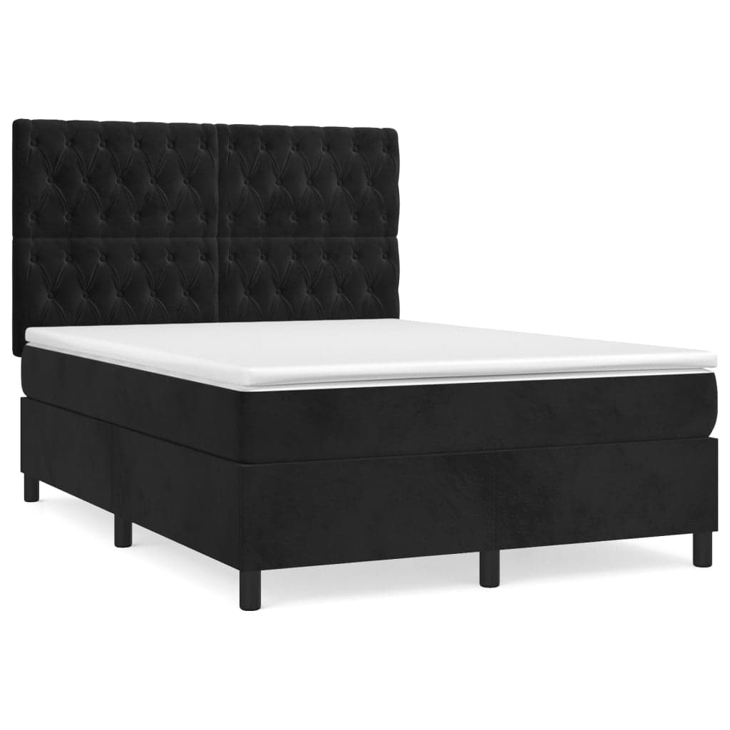 vidaXL Cama com Molas/colchão 140x190 cm Veludo Preto - 193833193