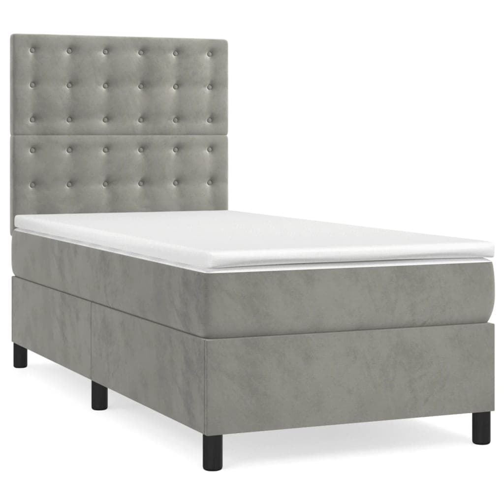 vidaXL Cama com molas/colchão 80x200 cm veludo cinza-claro