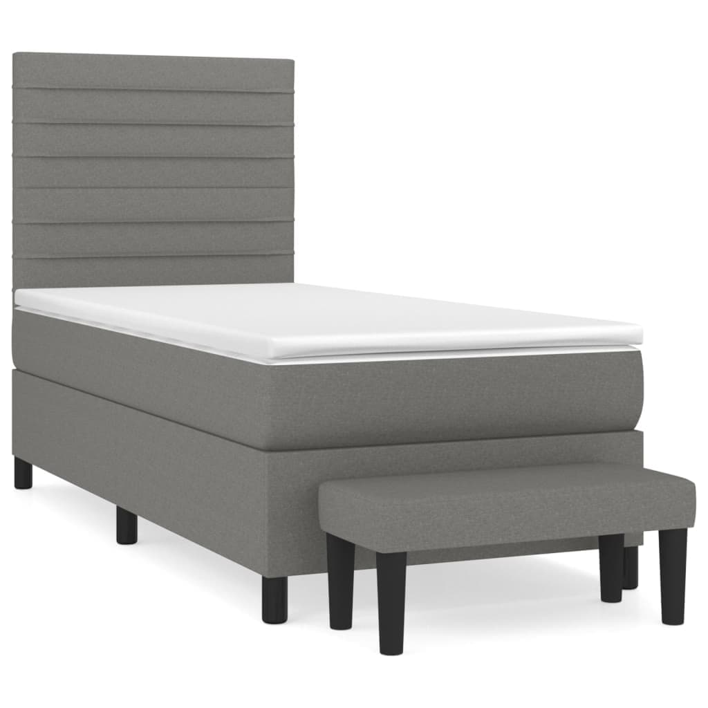 vidaXL Cama com molas/colchão 100x200 cm tecido cinza-escuro