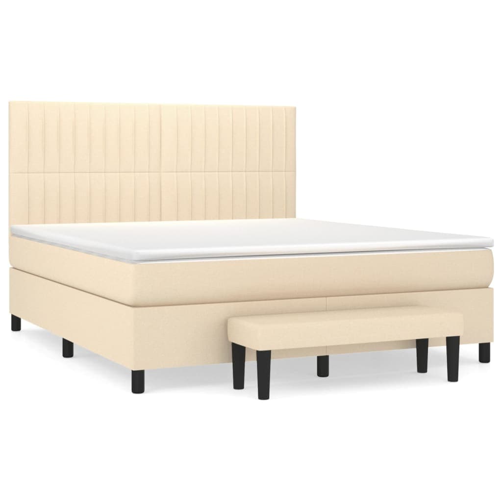 vidaXL Cama com molas/colchão 160x200 cm tecido cor creme