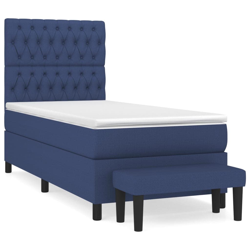 vidaXL Cama com molas/colchão 90x190 cm tecido azul