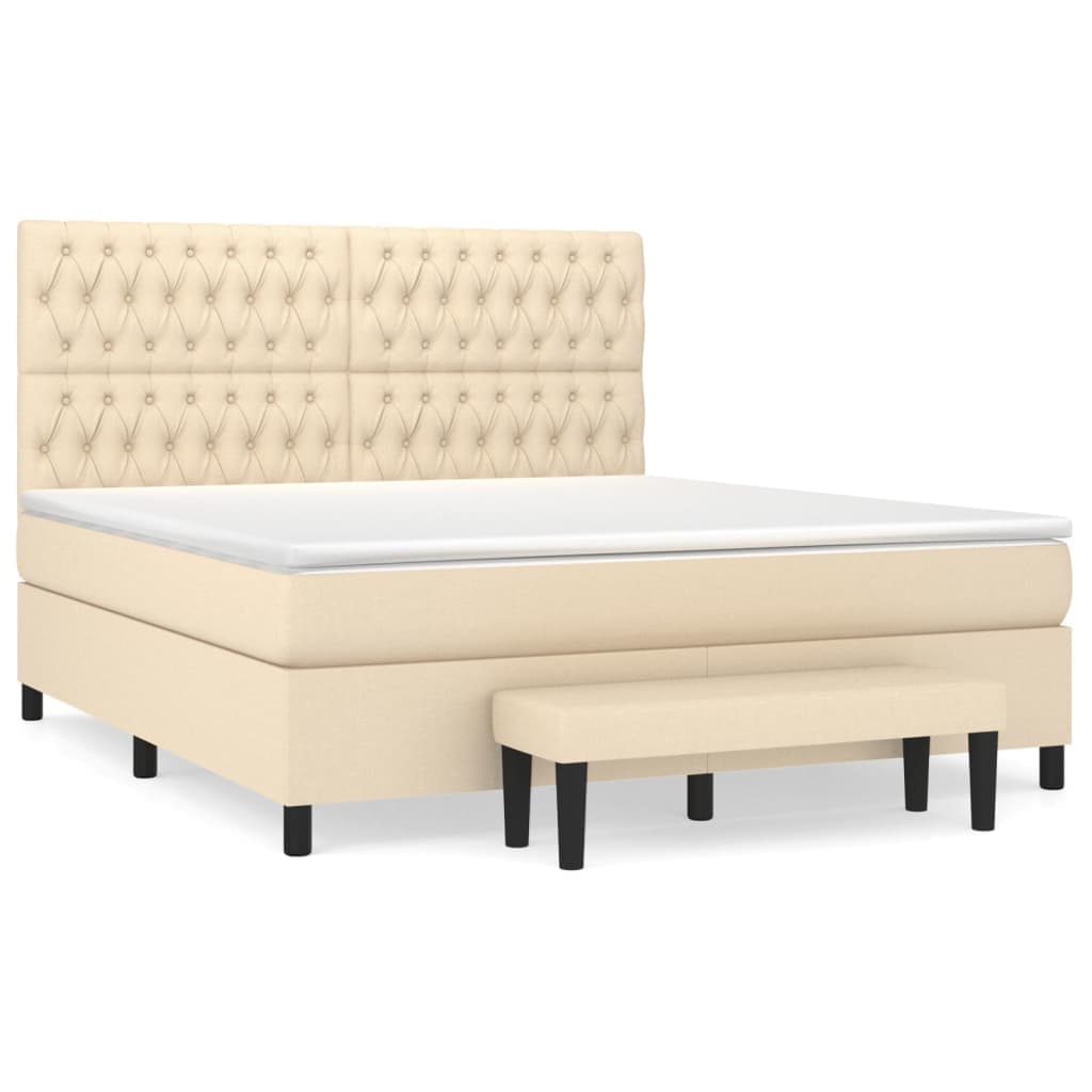 vidaXL Cama com molas/colchão 180x200 cm tecido cor creme