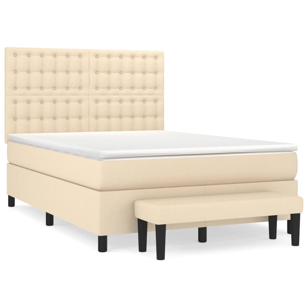 vidaXL Cama com molas/colchão 140x190 cm tecido cor creme